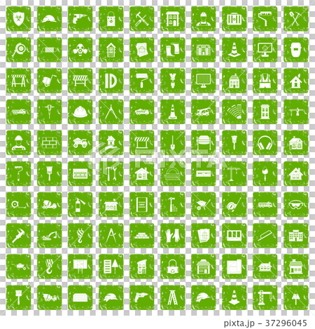 100 construction icons set grunge green 37296045