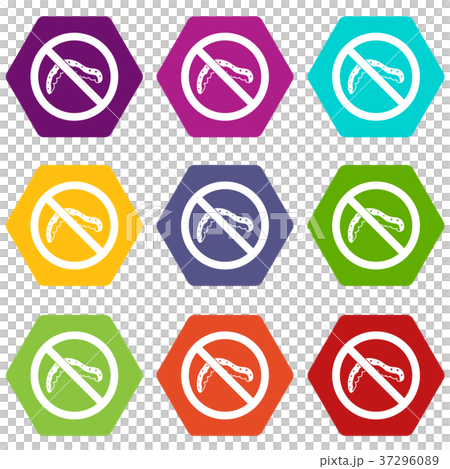 No caterpillar sign icon set color hexahedron No caterpillar sign icon set color hexahedron 37296089
