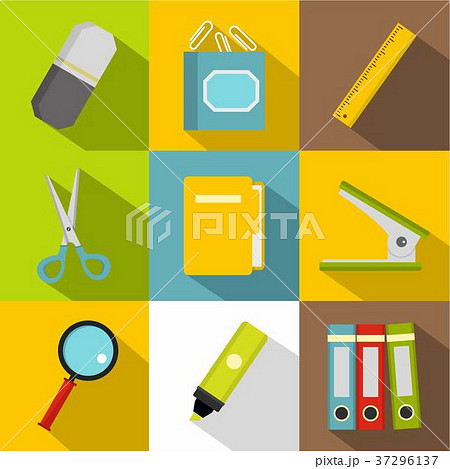 Stationery symbols icon set, flat style 37296137