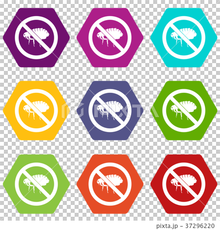 No flea sign icon set color hexahedron 37296220