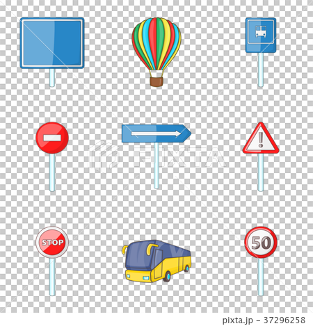 City street sign icon set, cartoon style City street sign icon set, cartoon style 37296258