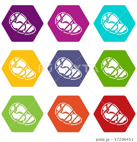 Steak icon set color hexahedron 37296451