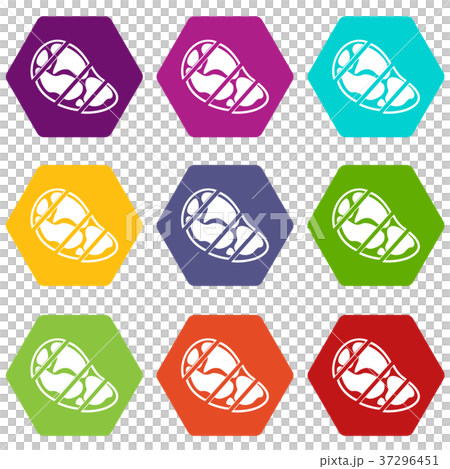Steak icon set color hexahedron 37296451