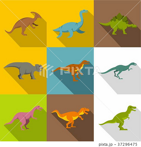 Different dinosaurs icon set, flat style Different dinosaurs icon set, flat style 37296475