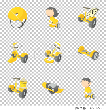 Electric scooter rent icons set, cartoon style Electric scooter rent icons set, cartoon style 37296536