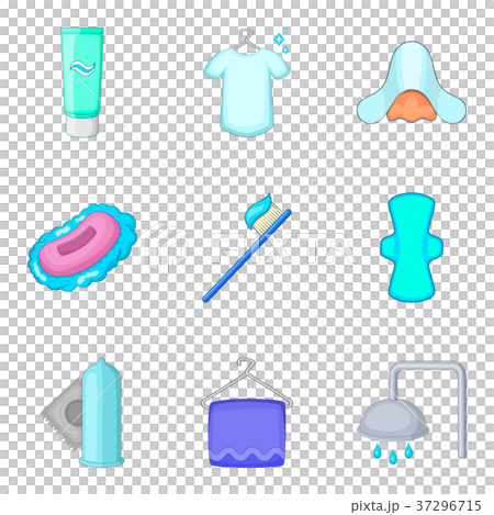 Morning wash cleaning icon set, cartoon style 37296715