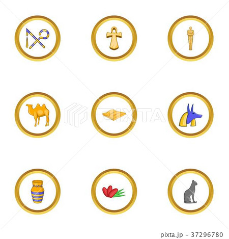 Egyptian pyramid icons set, cartoon style Egyptian pyramid icons set, cartoon style 37296780