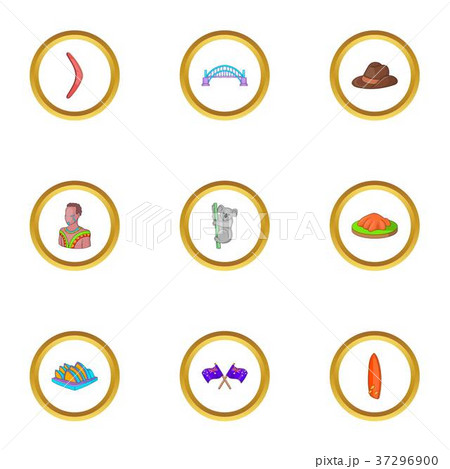 Australian culture icons set, cartoon style 37296900