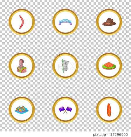 Australian culture icons set, cartoon style 37296900
