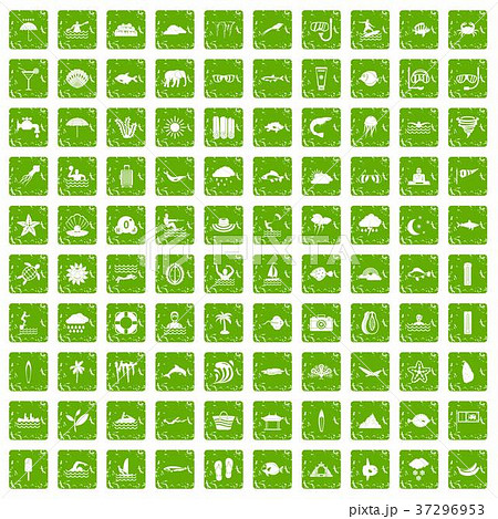 100 diving icons set grunge green 37296953
