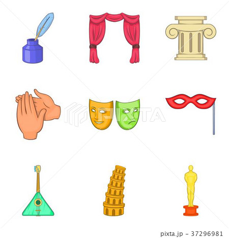 Performance in theater icons set, cartoon style 37296981