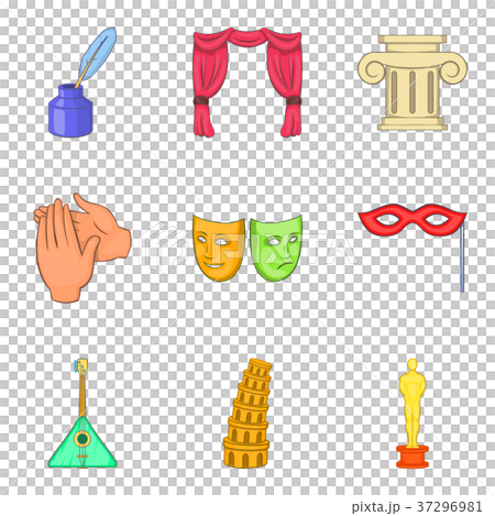 Performance in theater icons set, cartoon style 37296981
