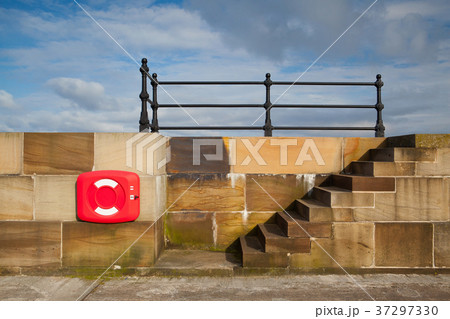 Empty pier in Scarborough harbor. 37297330
