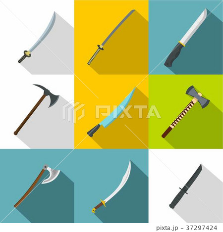 Military steel weapons icon set, flat style Military steel weapons icon set, flat style 37297424