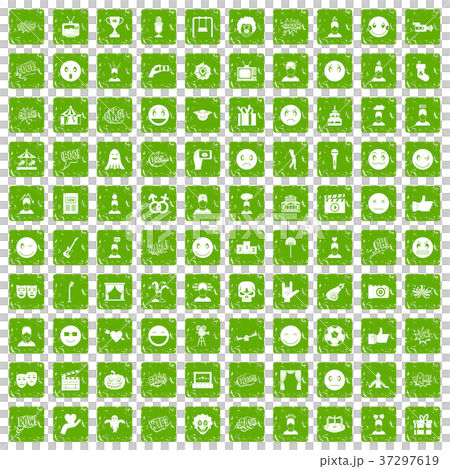 100 emotion icons set grunge green 37297619