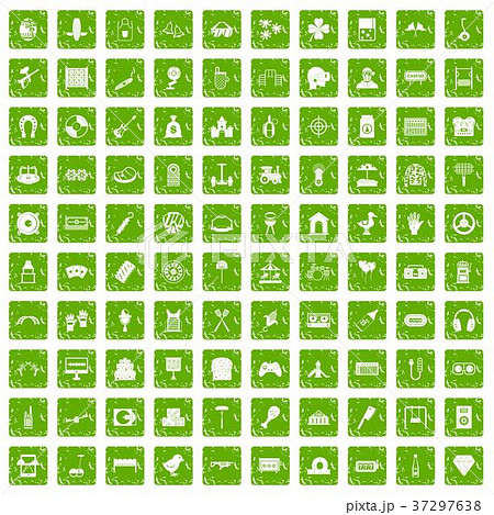 100 entertainment icons set grunge green 37297638