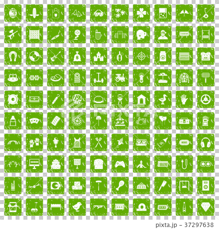 100 entertainment icons set grunge green 37297638