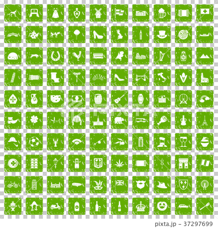 100 Europe icons set grunge green 100 Europe icons set grunge green 37297699