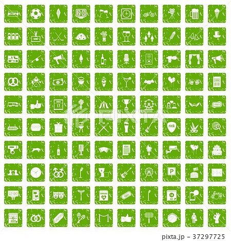 100 events icons set grunge green 37297725