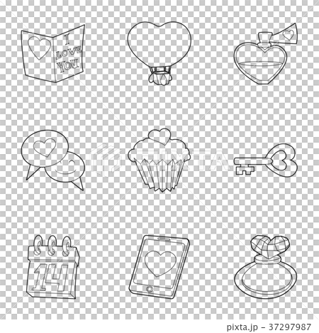 Valentine day and wedding icons set, outline style Valentine day and wedding icons set, outline style 37297987