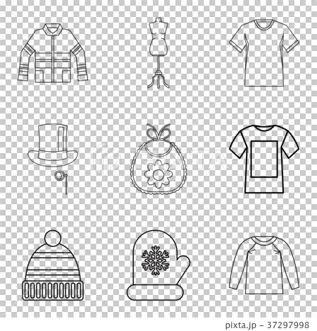 Winter clothes icon set, outline style Winter clothes icon set, outline style 37297998