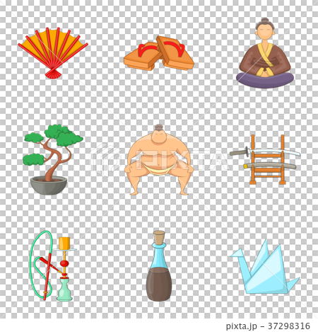 Japanese lifestyle icons set, cartoon style 37298316