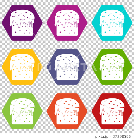 Easter cake icon set color hexahedron 37298596