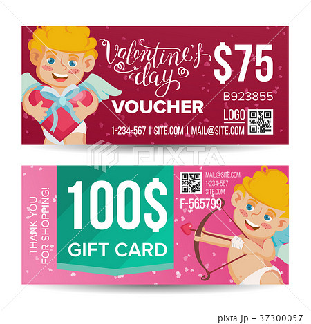 Valentine s Day Voucher Design Vector. Horizontal 37300057