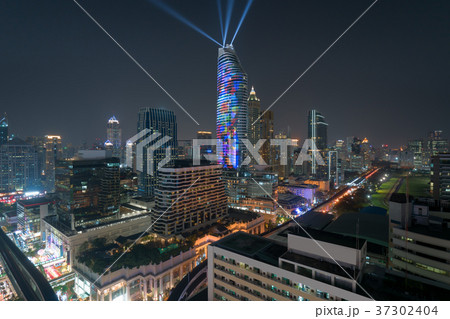 Night view with skyscraper in Bangkok, Thailand. 37302404