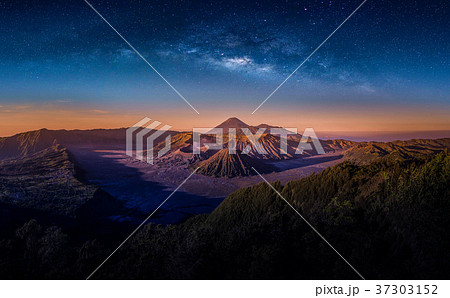 Mount Bromo volcano (Gunung Bromo) on night sky Mount Bromo volcano (Gunung Bromo) on night sky 37303152
