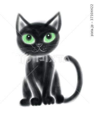 黒猫 おすわり 正面のイラスト素材