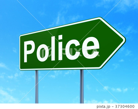 Law concept: Police on road sign background Law concept: Police on road sign background 37304600