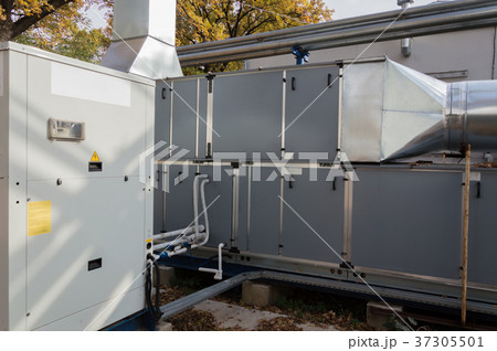 Side view of the gray industrial air handling unit Side view of the gray industrial air handling unit 37305501