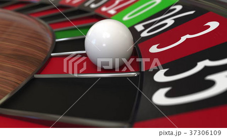 Casino roulette wheel ball hits 3 three red. 3D 37306109