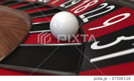 Casino roulette wheel ball hits 9 nine red. 3D Casino roulette wheel ball hits 9 nine red. 3D 37306116