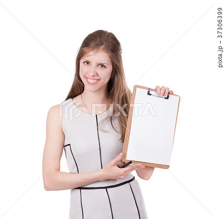 Business woman write on clipboard 37306399