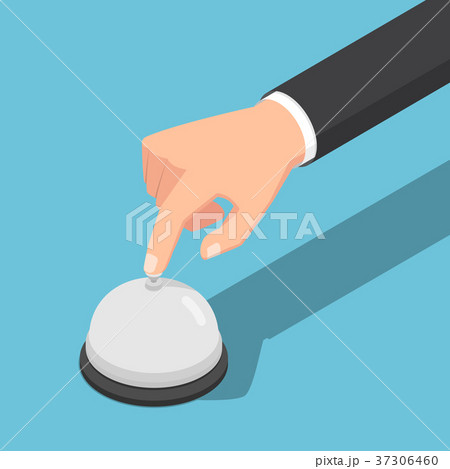 Isometric businessman hand ringing service bell. 37306460