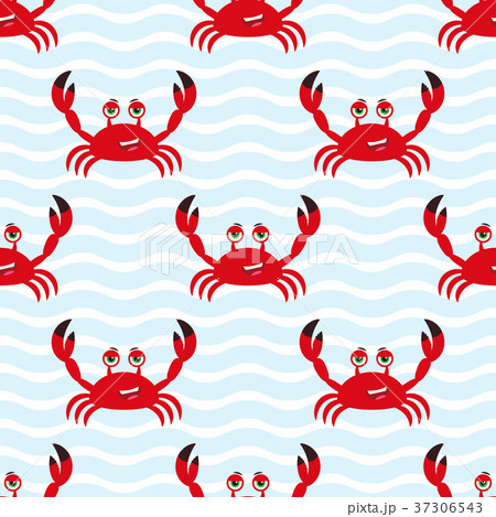 Marine seamless pattern with cute cartoon crab - Stock Illustration  [37306543] - PIXTA