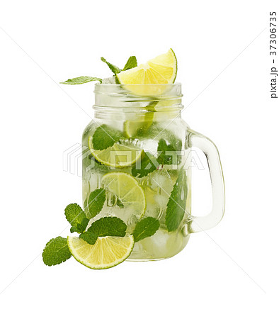 Close up mason jar of mojito isolated on white Close up mason jar of mojito isolated on white 37306735