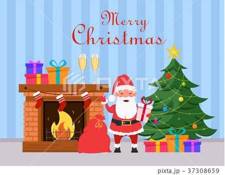 Santa Claus holding gift box 37308659