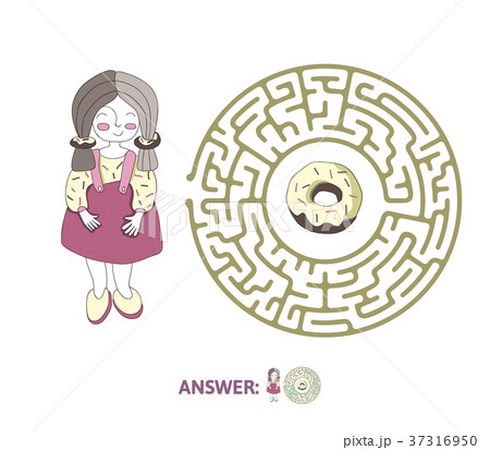 Children's maze with girl and donut. Puzzle game 37316950