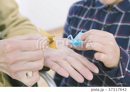 折り紙を折るおばあちゃんと女の子 ボディパーツ パーツカット 折り紙を折るおばあちゃんと女の子 ボディパーツ パーツカット 37317642