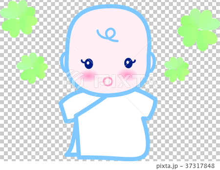 赤ちゃん　かわいい　ブルー　四つ葉　0歳児 37317848
