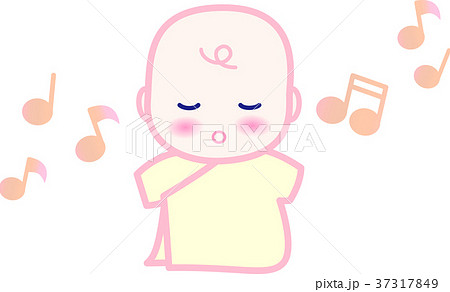 赤ちゃん かわいい ピンク イエロー 音符 0歳児のイラスト素材