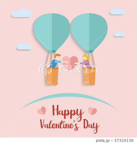 Man giving heart to a woman on a hot air balloon 37320136