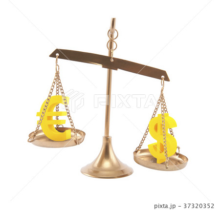 Euro and Dollar signs on scales isolated on white Euro and Dollar signs on scales isolated on white 37320352