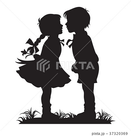 Silhouette of kids kissing, Vector Silhouette of kids kissing, Vector 37320369