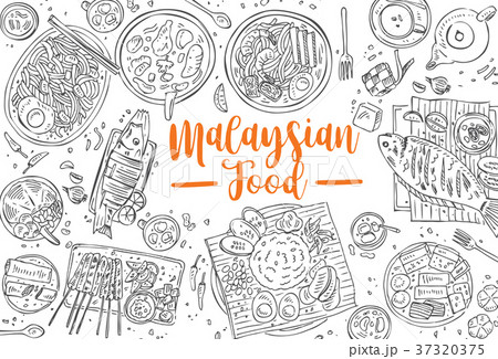 Hand drawn Malaysian food, Top view Hand drawn Malaysian food, Top view 37320375