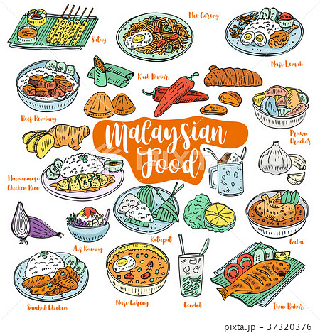 Hand drawn Malaysian food doodles, Vector 37320376
