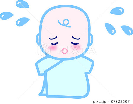 赤ちゃん泣く かわいい ブルー 0歳児のイラスト素材